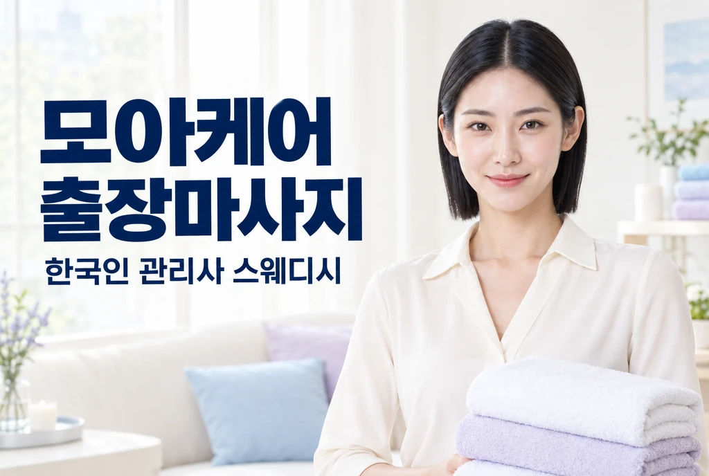 모아케어 출장마사지 한국인 관리사 스웨디시 안내와 밝은 여성 모델