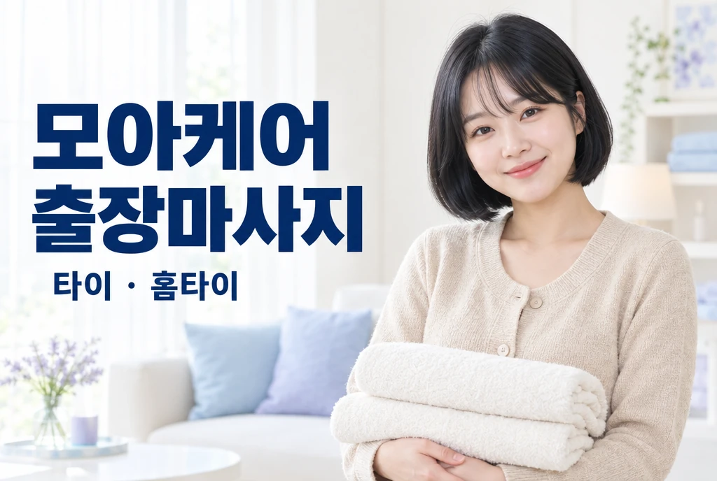 모아케어 출장마사지 타이·홈타이 안내와 밝은 여성 모델